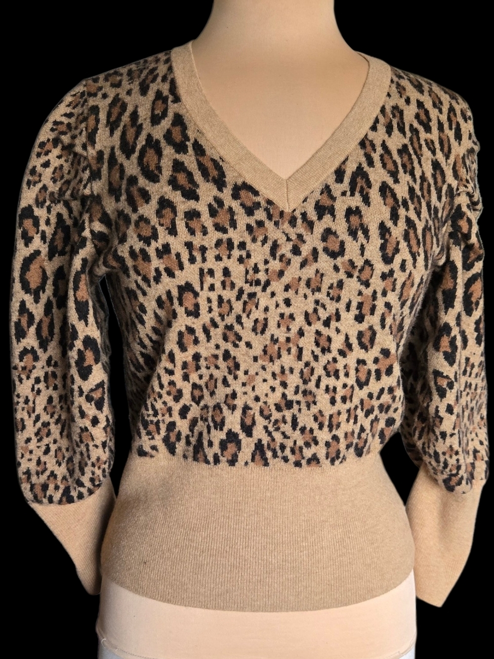 Frame Leopard Print V-Neck Sweater - Beige, Black, Brown
